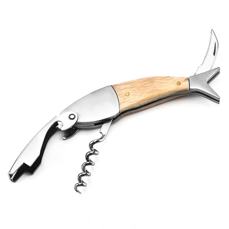 Fish Shape Wine Opener Wine Multifunctional Corkscrew with Wooden Handle - Reluova