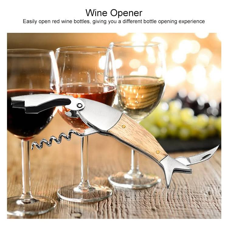 Fish Shape Wine Opener Wine Multifunctional Corkscrew with Wooden Handle - Reluova