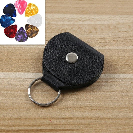 10 PCS Genuine Leather Guitar Pick Storage Bag with Key Ring