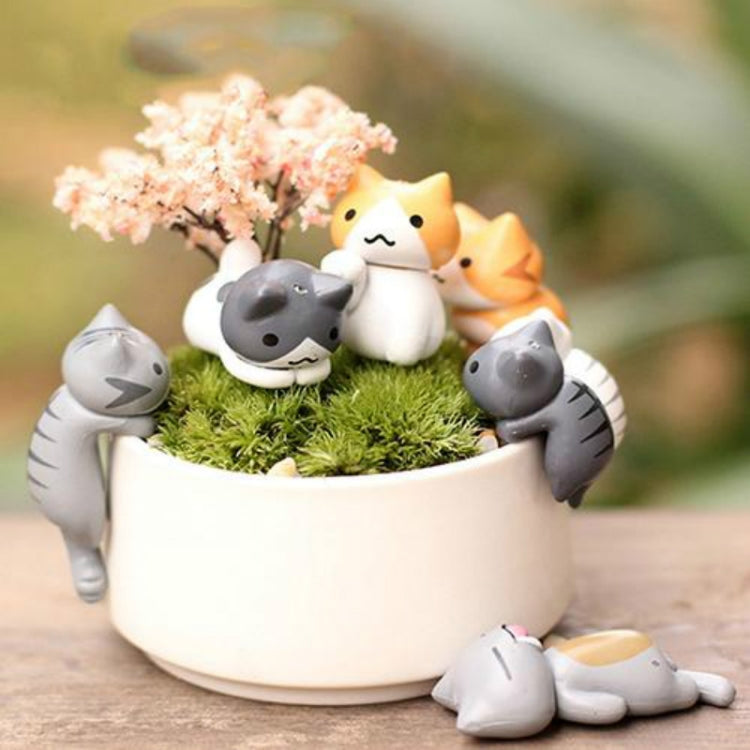 2 Sets Fleshy Flower Pot Moss Micro Landscape Doll Cute Cat Decoration Doll Cake DIY Assembly Ornaments-Reluova