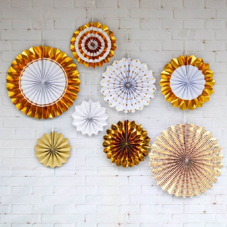 2 Sets Bronzing Paper Fan Flower Set Birthday Holiday Wedding Party Decoration-Reluova