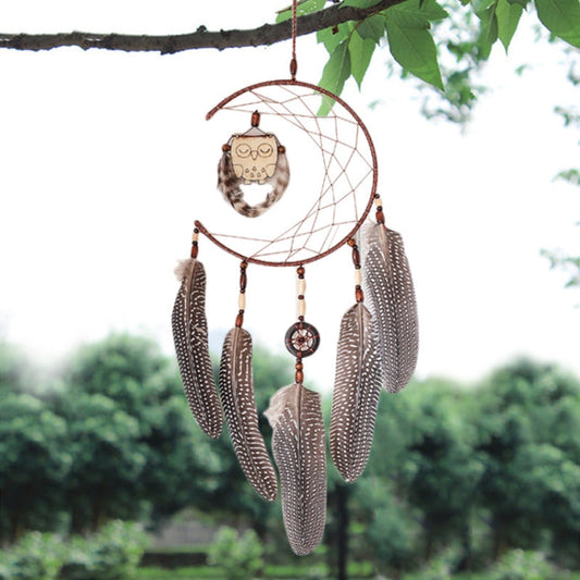 Simple Owl Wind Chime Dream Catcher Natural Feather Wall Hanging Home Interior