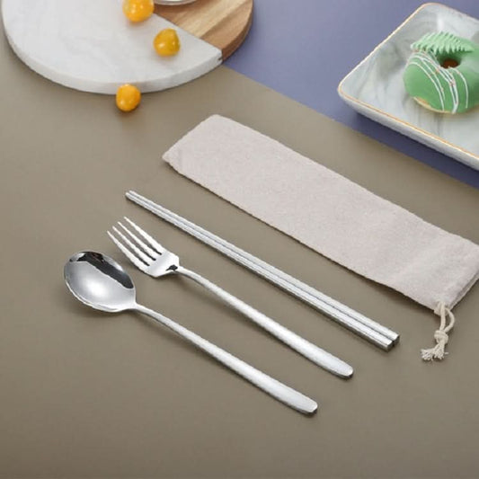 3 PCS / Set Creative Stainless Steel Spoon Fork Chopsticks Portable Tableware Set-Reluova