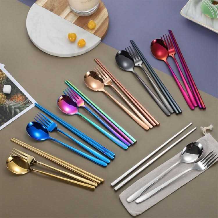 3 PCS / Set Creative Stainless Steel Spoon Fork Chopsticks Portable Tableware Set-Reluova