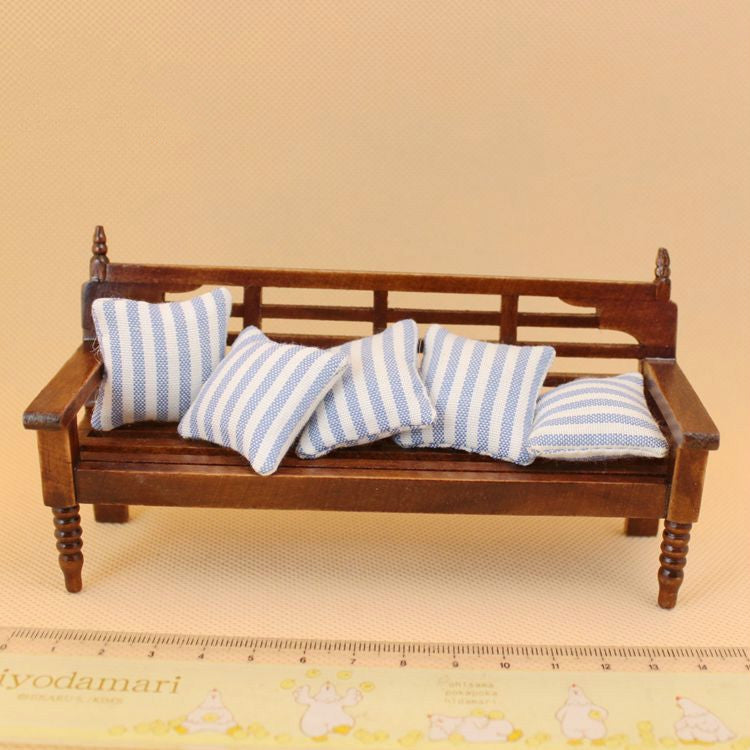 Mini Doll House Furniture Wooden Bench with Pillows Reluova