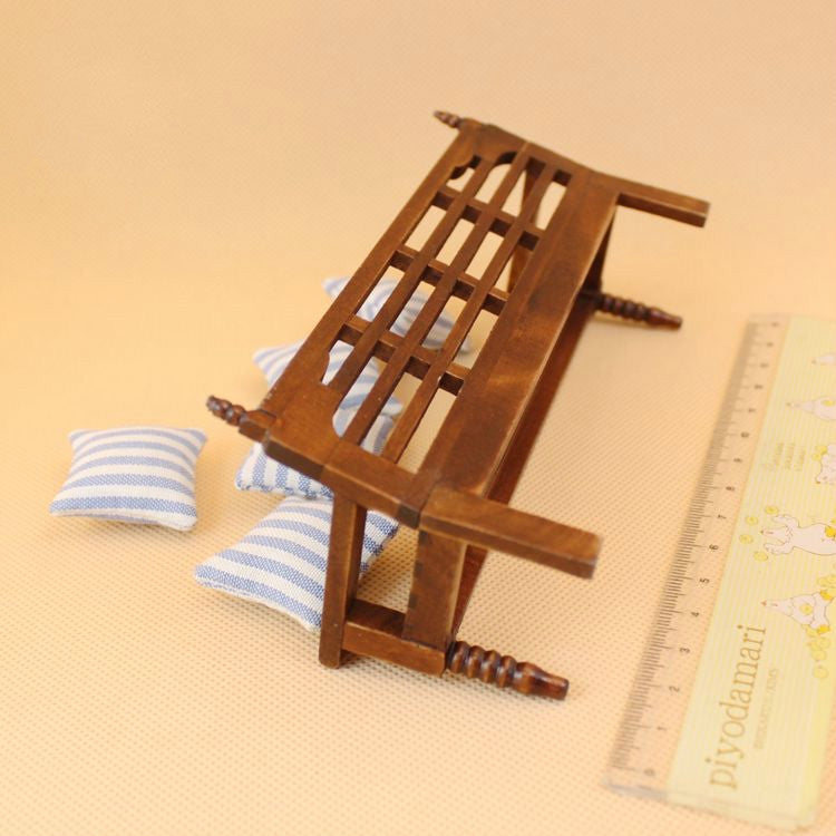 Mini Doll House Furniture Wooden Bench with Pillows Reluova