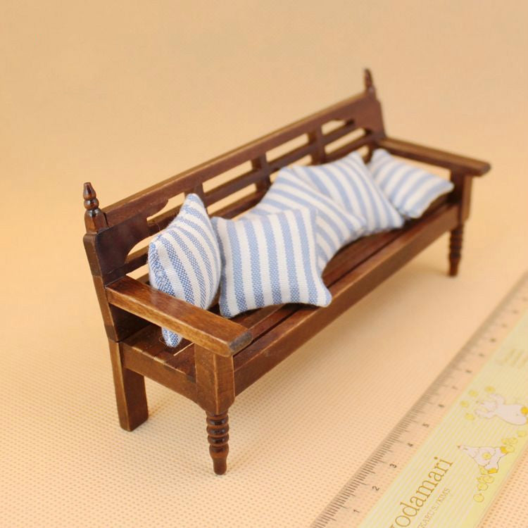 Mini Doll House Furniture Wooden Bench with Pillows Reluova