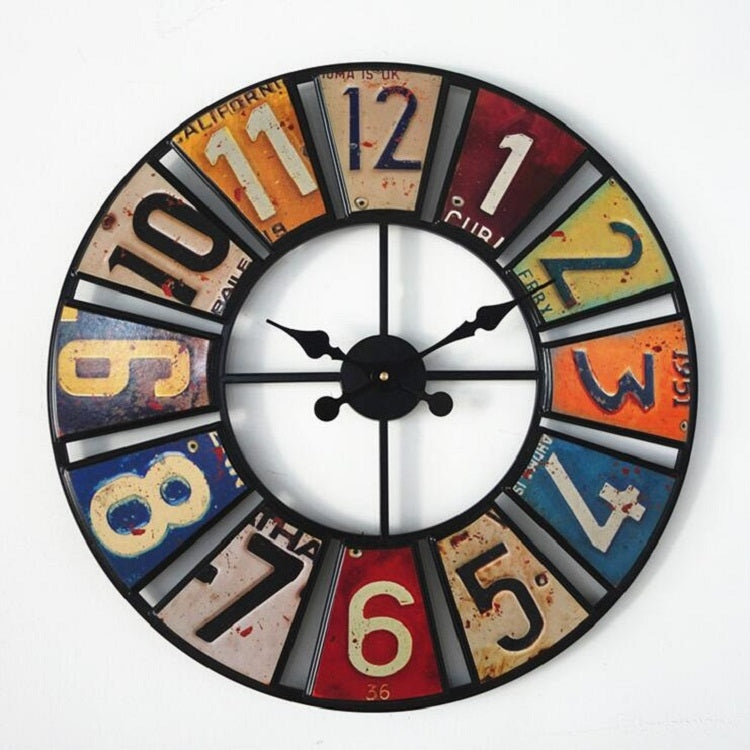 Digital Round Retro Wall Clock Creative License Plate Wrought Iron Decorative Clock My Store