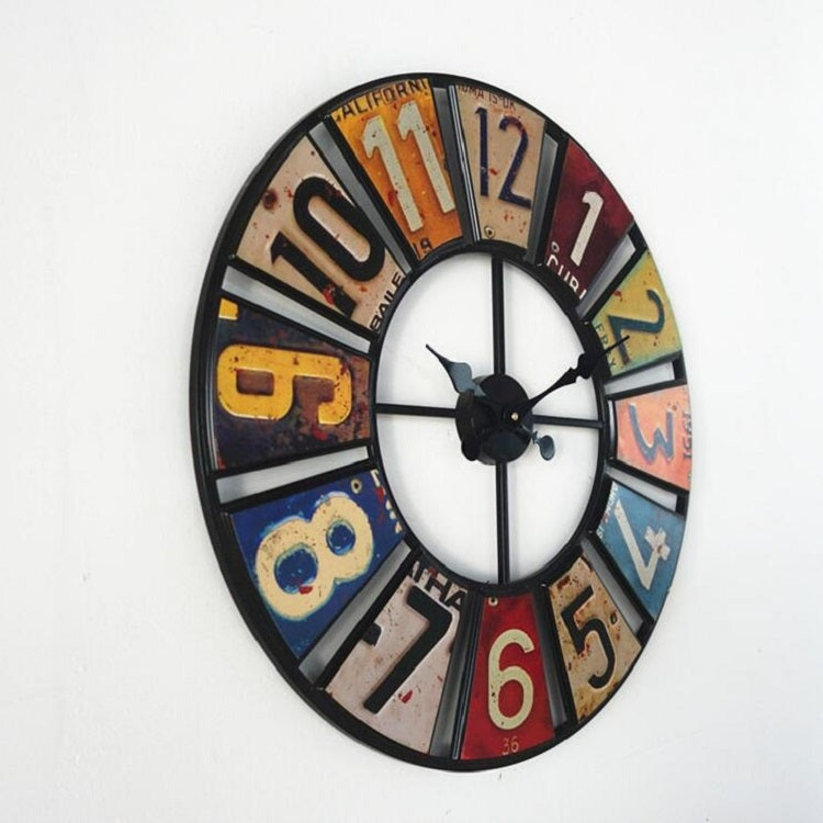 Digital Round Retro Wall Clock Creative License Plate Wrought Iron Decorative Clock My Store