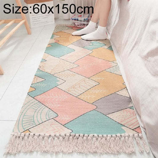 Cotton Hand-woven Bedside Carpet Home Long Fringed Anti-slip Mat