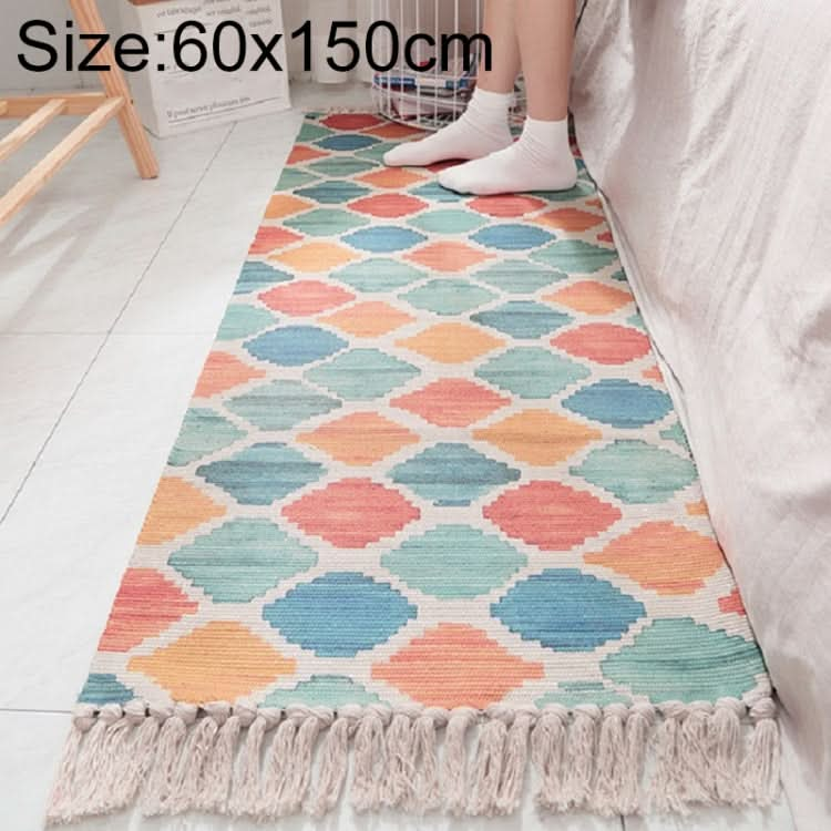 Cotton Hand-woven Bedside Carpet Home Long Fringed Anti-slip Mat