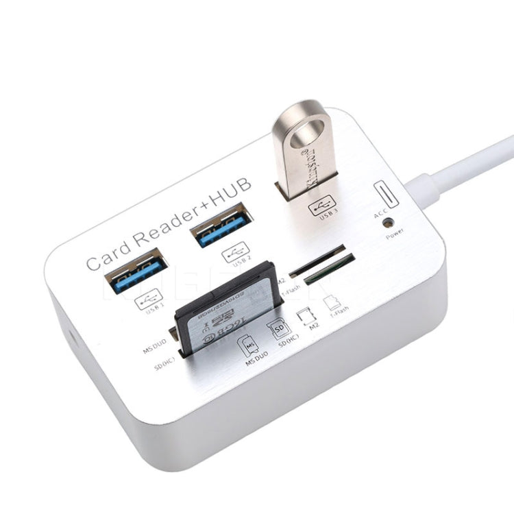 USB 3.1 Type-C COMBO 3 Ports HUB + MS DUO / SD(HC) / M2 / T-Flash Card Reader with LED Indication