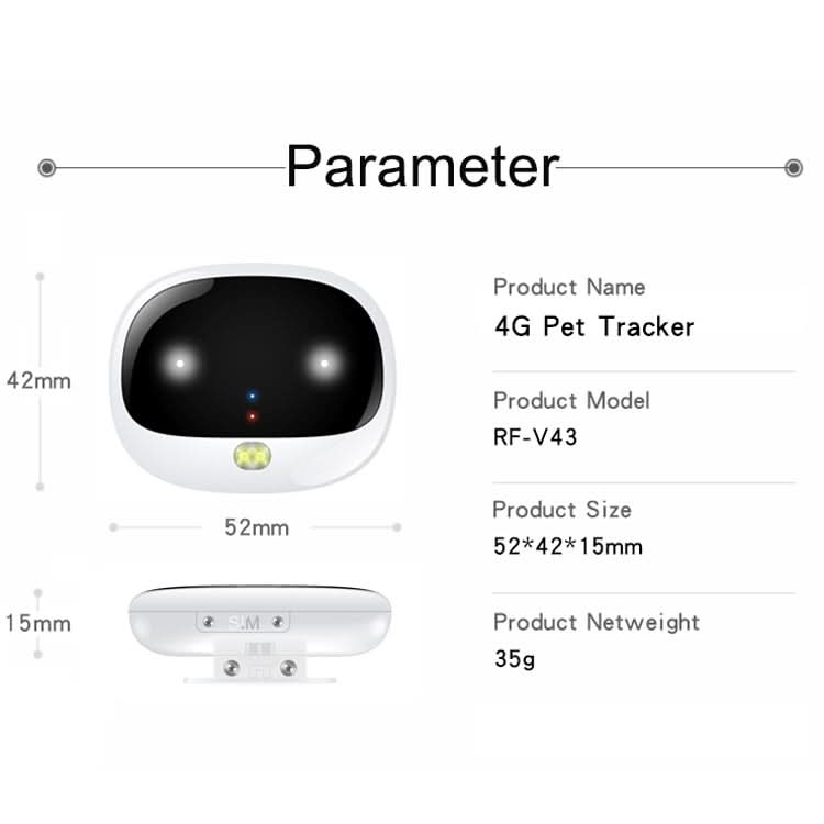 RF-V43 A Style IP67 Waterproof GPS + LBS + WiFi Pet Locator Pet Collar Tracking Device For Asia/Europe/Africa/Australia - Reluova