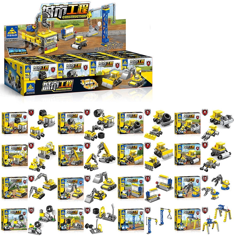 KAZI 16 in 1 Sets DIY Construction Engineering Vehicles Excavator Model Building Blocks Compatible City Construction Bricks Toys, Age Range: 6 Years Old Above