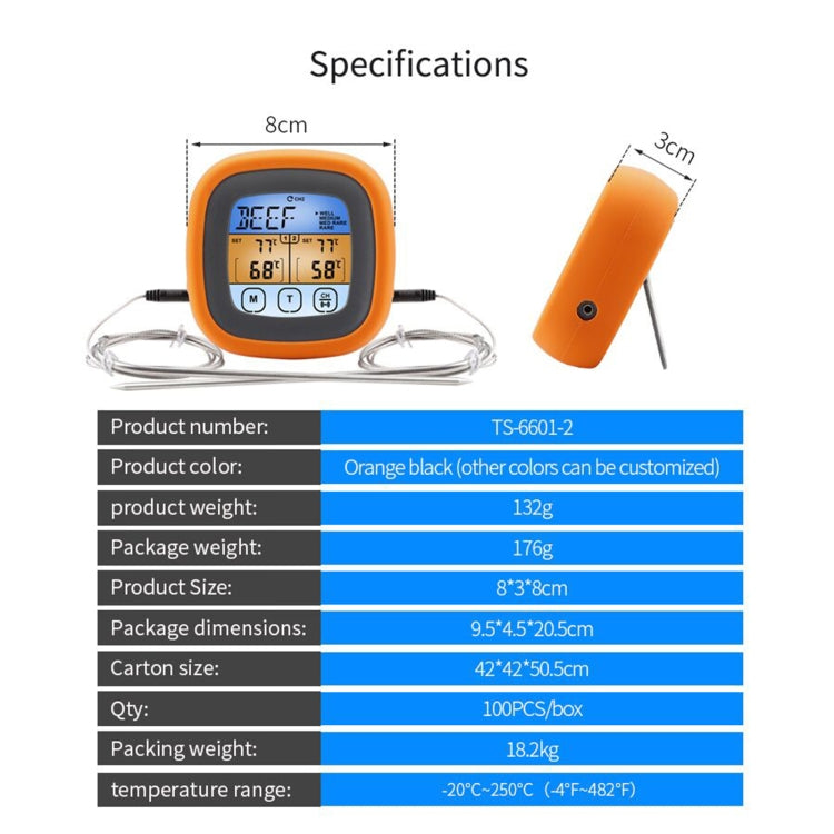 TS-6601-2 Kitchen Baking Touch Digital Double-Needle Color Screen Food Thermometer Reluova