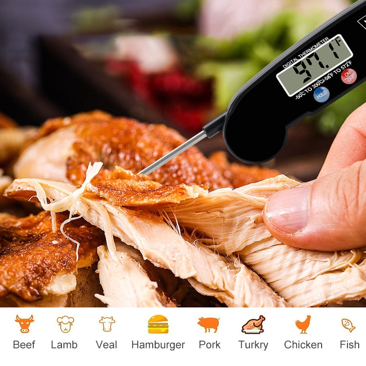 TS-BY52-B Kitchen Food Cooking BBQ Foldable Waterproof Probe Thermometer(Black)