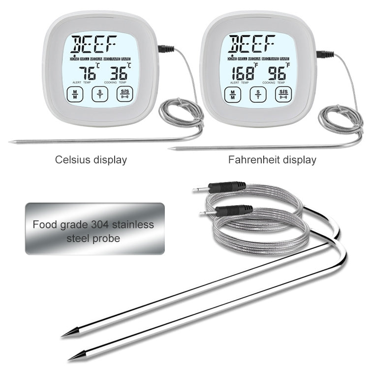 TS-802A Küchenthermometer für Lebensmittel zum Kochen und Grillen mit zwei Sonden, Touchscreen