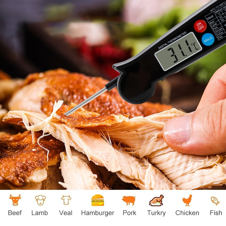 TS-BY54 Kitchen Food Cooking BBQ Foldable Waterproof Probe Thermometer(Black)