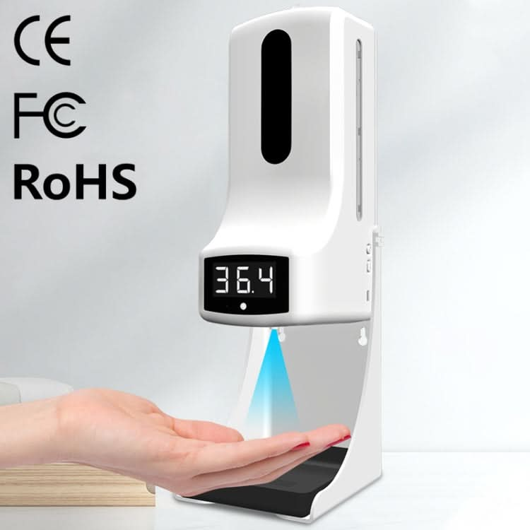 K9 Pro Handsfree Non-contact Body Light-sensitive Distance Sensor Thermometer + 1000ml Automatic Non-contact Liquid Soap Dispenser with Base Mount Reluova