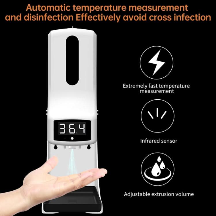 K9 Pro Handsfree Non-contact Body Light-sensitive Distance Sensor Thermometer + 1000ml Automatic Non-contact Liquid Soap Dispenser with Base Mount