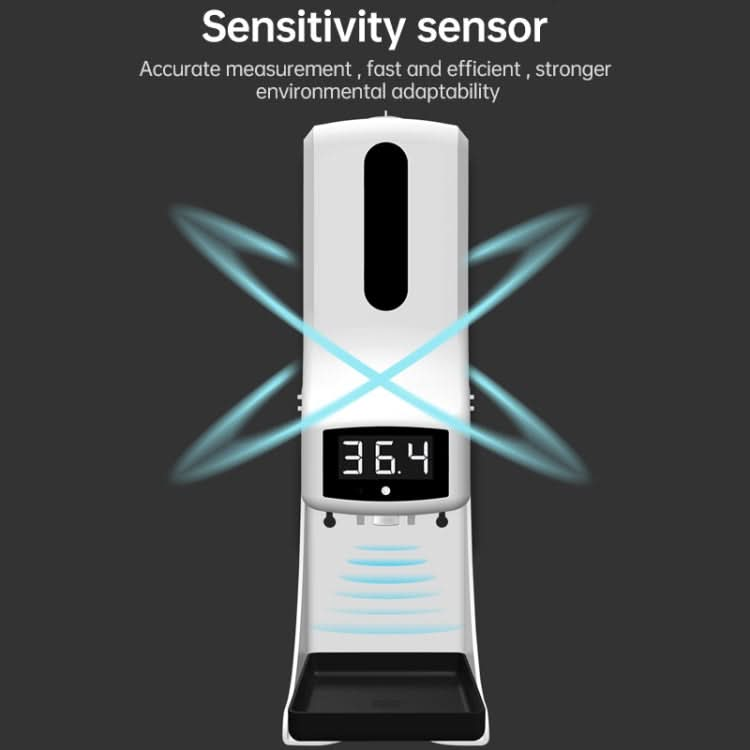 K9 Pro Handsfree Non-contact Body Light-sensitive Distance Sensor Thermometer + 1000ml Automatic Non-contact Liquid Soap Dispenser with Base Mount Reluova