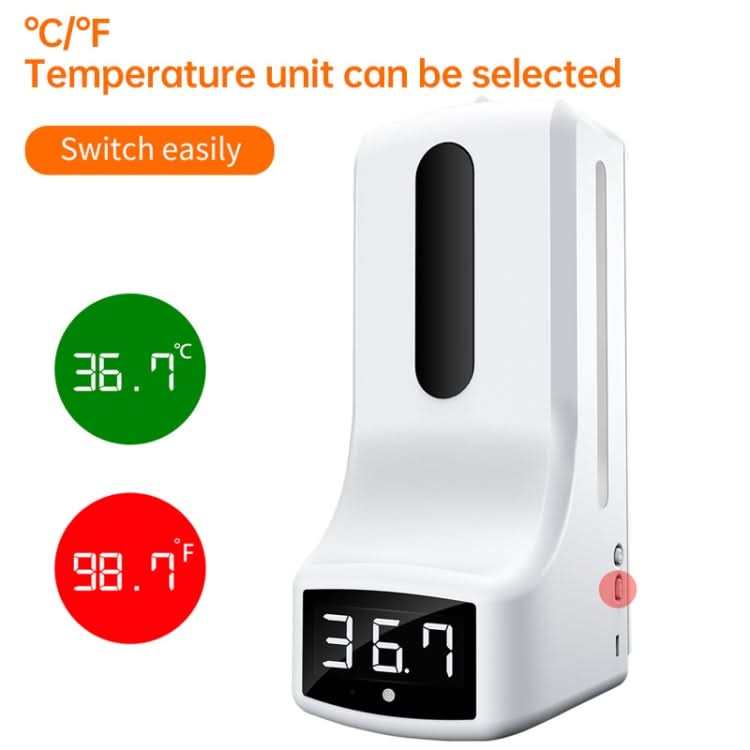 K9 Pro Handsfree Non-contact Body Light-sensitive Distance Sensor Thermometer + 1000ml Automatic Non-contact Liquid Soap Dispenser with Base Mount Reluova