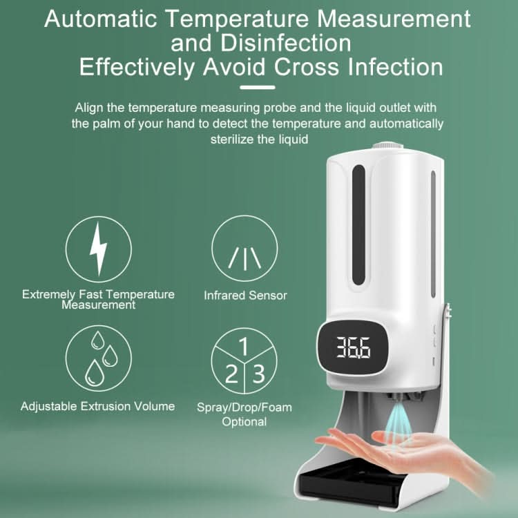 K9 Pro Plus Handsfree Non-contact Body Thermometer + 1000ml Automatic Non-contact Liquid Soap Dispenser with Base Mount, 15 Languages Voice Broadcast