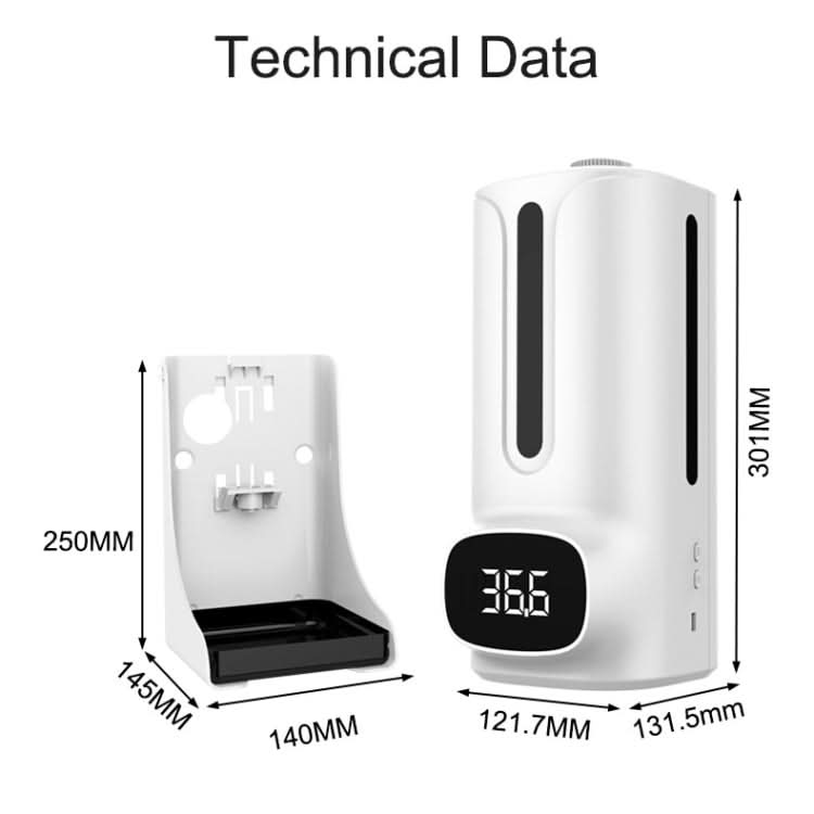 K9 Pro Plus Handsfree Non-contact Body Thermometer + 1000ml Automatic Non-contact Liquid Soap Dispenser with Base Mount, 15 Languages Voice Broadcast Reluova