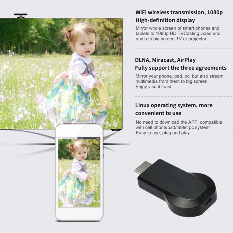 M4 Plus Wireless WiFi Display Dongle Receiver Airplay Miracast DLNA 1080P HDMI TV Stick for iPhone, Samsung, and other Android Smartphones