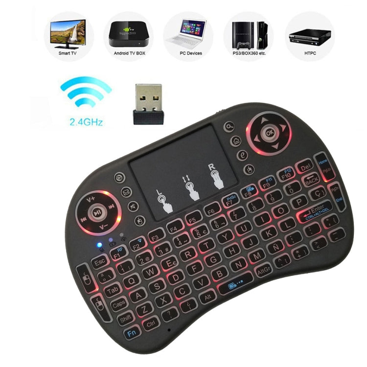 Support Language: Spanish i8 Air Mouse Wireless Backlight Keyboard with Touchpad for Android TV Box & Smart TV & PC Tablet & Xbox360 & PS3 & HTPC/IPTV