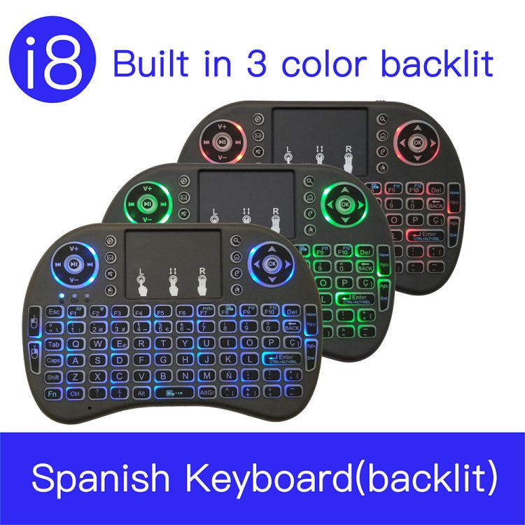 Support Language: Spanish i8 Air Mouse Wireless Backlight Keyboard with Touchpad for Android TV Box & Smart TV & PC Tablet & Xbox360 & PS3 & HTPC/IPTV