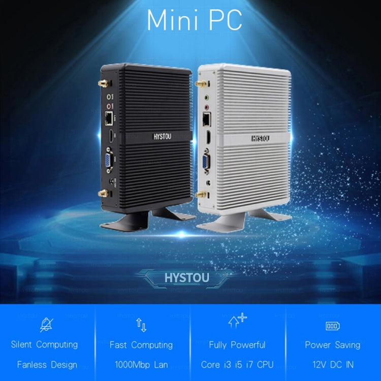 HYSTOU H2 Windows / Linux System Mini PC, Intel Core I3-7167U Dual Core Four Threads up to 2.80GHz, Support mSATA 3.0, 8GB RAM DDR4 + 256GB SSD 500GB HDD