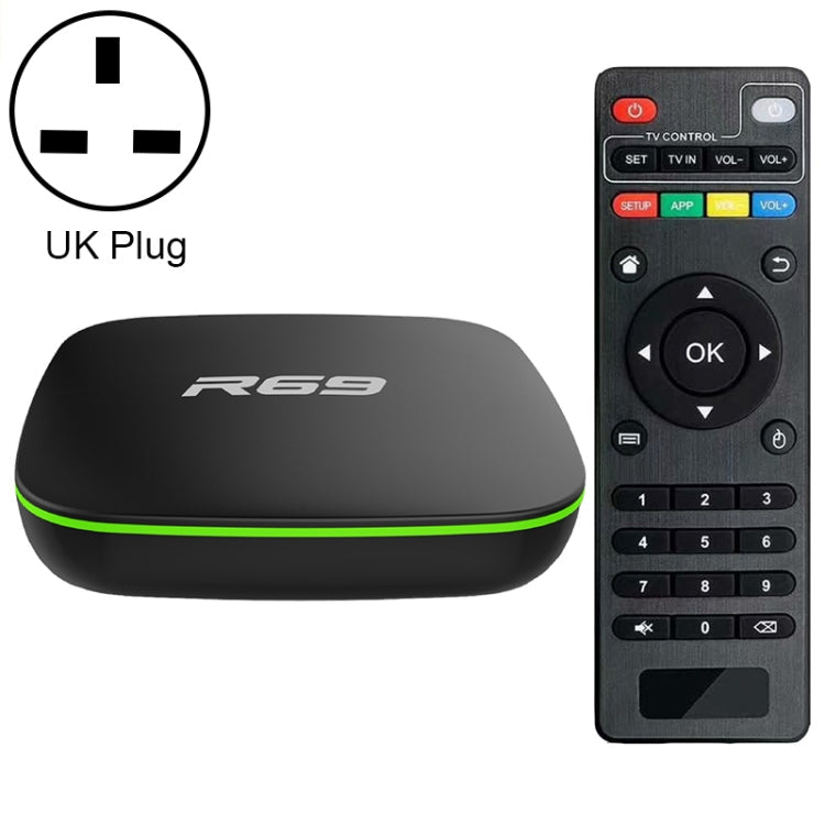 R69 1080P HD Smart TV BOX Android 4.4 Media Player with Remote Control, Quad Core Allwinner H3, RAM: 1GB, ROM: 8GB, 2.4G WiFi, LAN, EU Plug