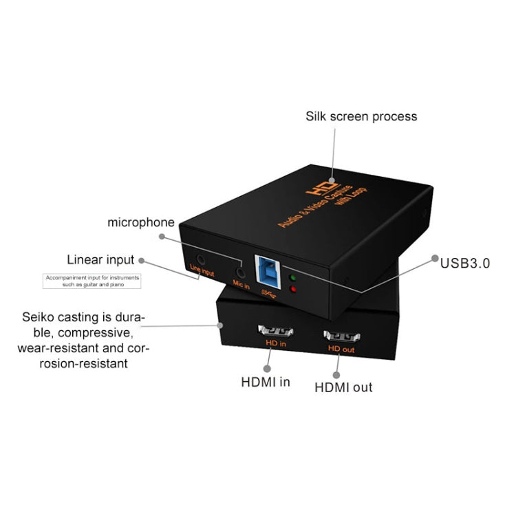 Z28 Professional HDMI Female + Mic + Line In to HDMI Female USB 3.0 Video Audio Capture Box