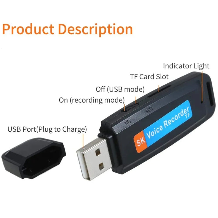 SK001 Перезаряжаемый портативный USB-диктофон U-Disk, без памяти