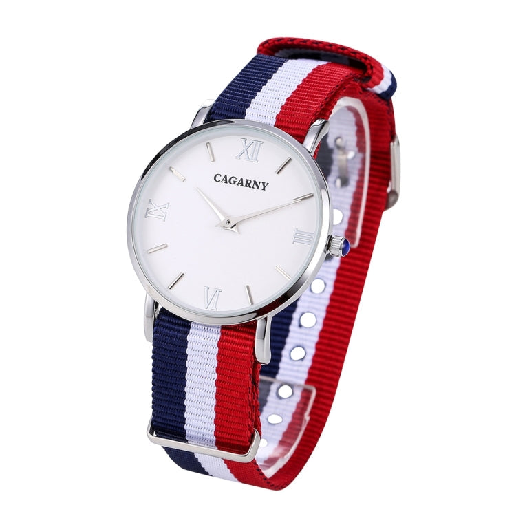 CAGARNY 6813 Concise Style Ultra Thin Quartz Wrist Watch with Striped Nylon Band for Women Reluova