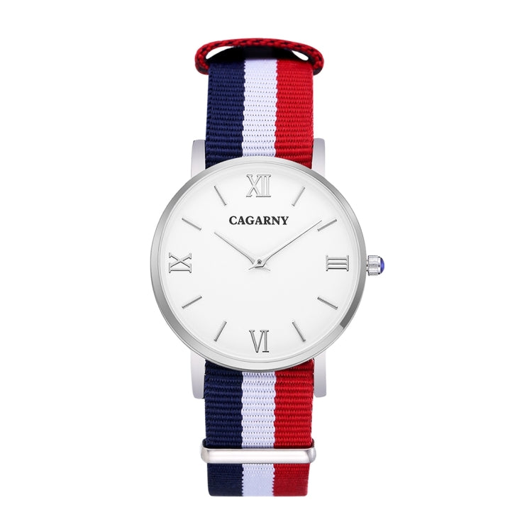 CAGARNY 6813 Concise Style Ultra Thin Quartz Wrist Watch with Striped Nylon Band for Women