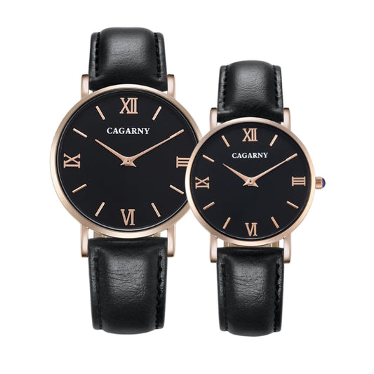 CAGARNY 6812 Round Dial Alloy Case Fashion Couple Watch Men & Women Lover Quartz Watches with PU Leather Band Reluova