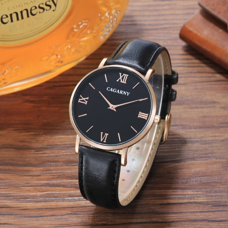 CAGARNY 6812 Round Dial Alloy Case Fashion Couple Watch Men & Women Lover Quartz Watches with PU Leather Band