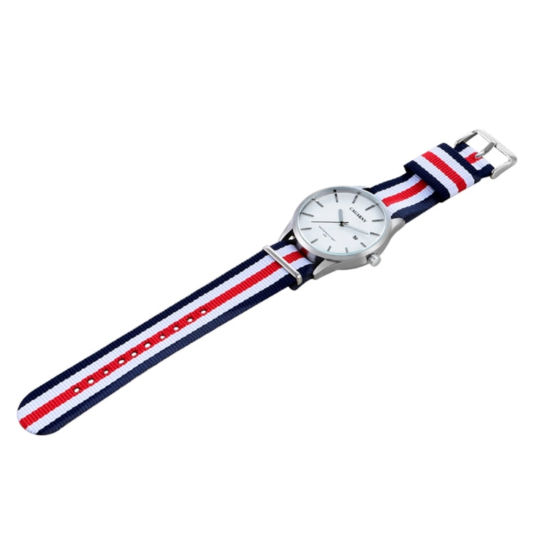 CAGARNY 6865 Concise Style Ultra Thin Waterproof Quartz Wrist Watch with Striped Nylon Band Reluova