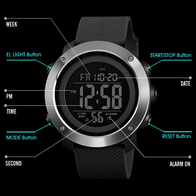 SKMEI 1426 Multifunctional Outdoor Fashion Noctilucent Waterproof Black Machine Rubber Ring Digital Watch