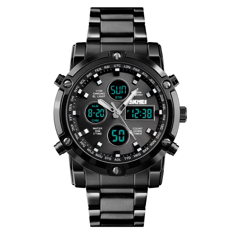 SKMEI 1389 Multifunctional Men Business Digital Watch 30m Waterproof Large Dial Wrist Watch with Stainless Steel Watchband