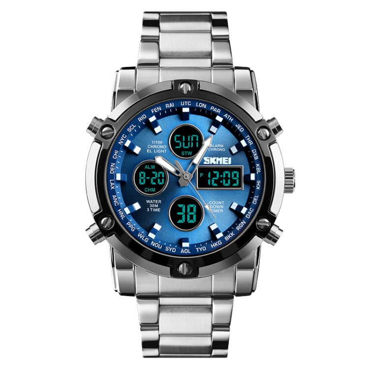 SKMEI 1389 Multifunctional Men Business Digital Watch 30m Waterproof Large Dial Wrist Watch with Stainless Steel Watchband Reluova