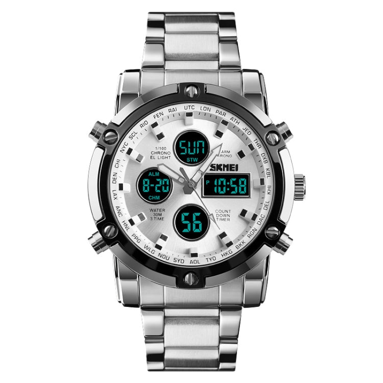 SKMEI 1389 Multifunctional Men Business Digital Watch 30m Waterproof Large Dial Wrist Watch with Stainless Steel Watchband