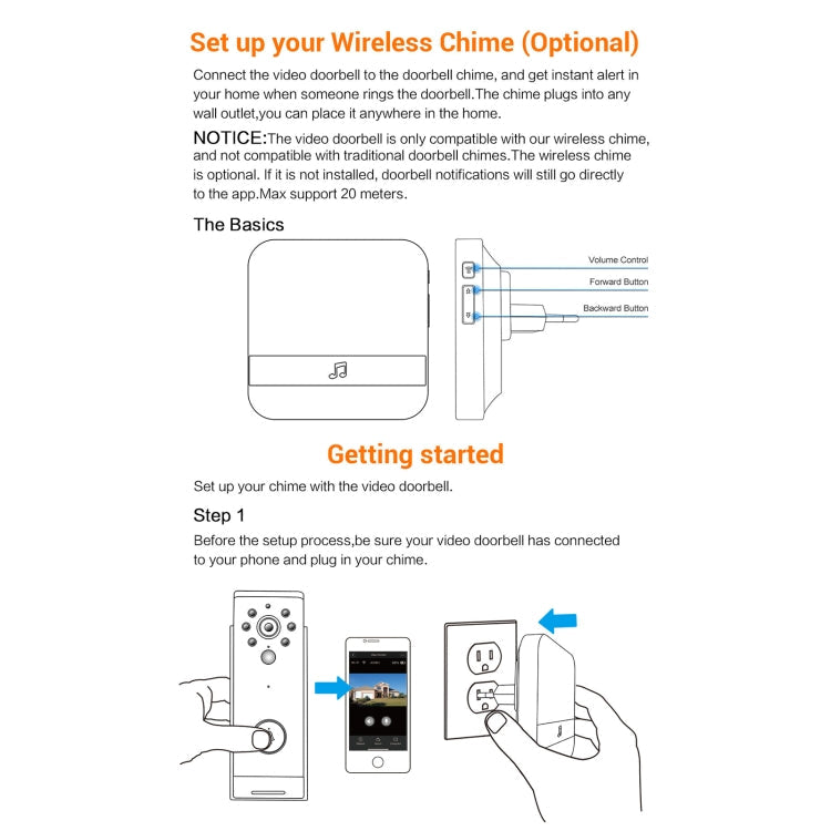 B10 52 Chimes 110dB Doorbell Receiver Low Power Consumption Home Door Tools, EU Plug, AC 90-260V Reluova