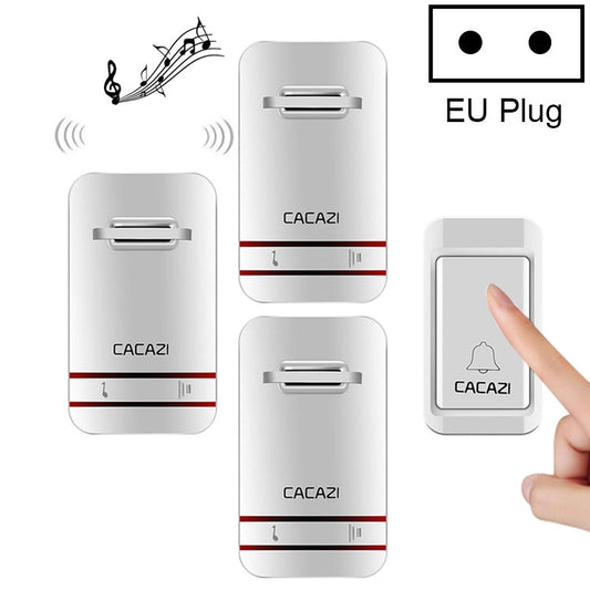 CACAZI V027G One Button Three Receivers Self-Powered Wireless Home Kinetic Electronic Doorbell, UK Plug