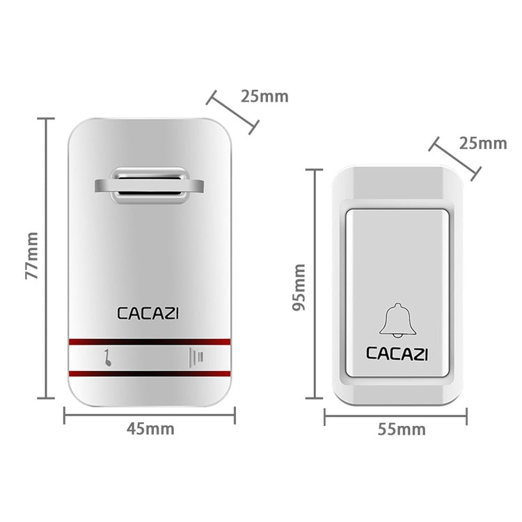 CACAZI V027G One Button Three Receivers Self-Powered Wireless Home Kinetic Electronic Doorbell, UK Plug