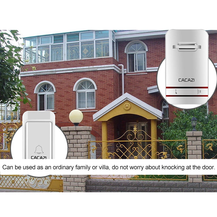 CACAZI V027G One Button Three Receivers Self-Powered Wireless Home Kinetic Electronic Doorbell, UK Plug