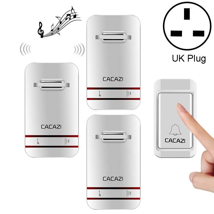 CACAZI V027G One Button Three Receivers Self-Powered Wireless Home Kinetic Electronic Doorbell, UK Plug Reluova