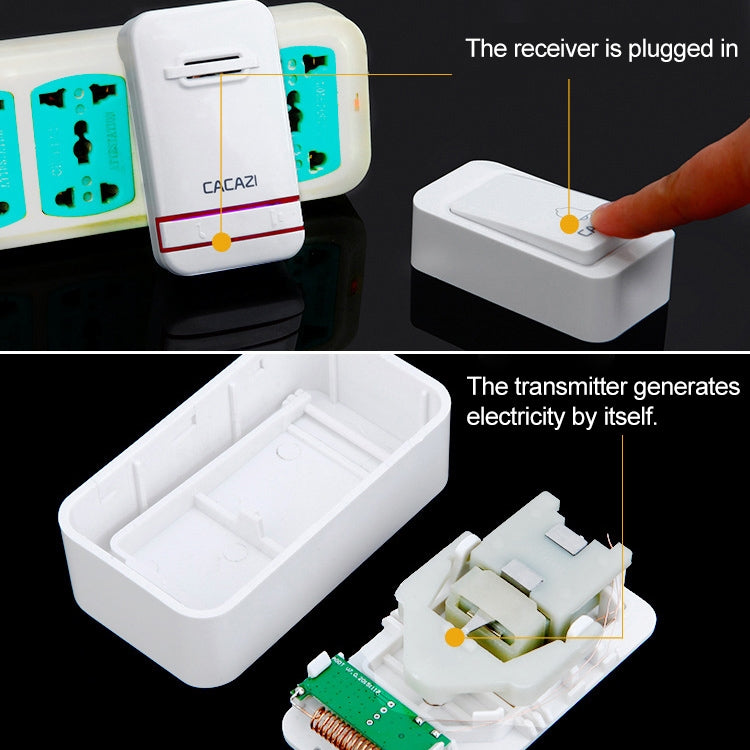 CACAZI V027G One Button One Receivers Self-Powered Wireless Home Kinetic Electronic Doorbell, UK Plug Reluova